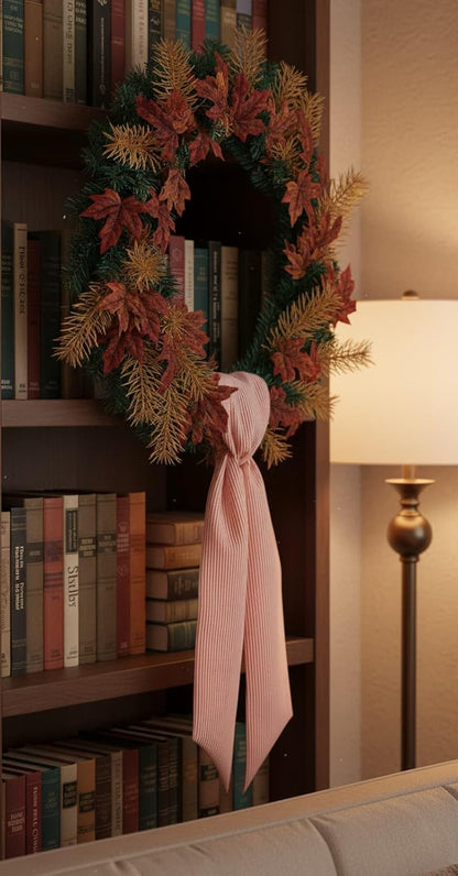 Orange Striped Wreath Sash Set by [Brand Name] - 2 Pack Modern Ribbon Bow for Fall Thanksgiving Decor | 5.12" Wide x 54.33" Each