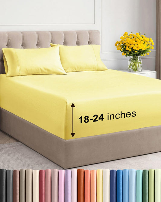 Skiennix Extra Deep Twin Sheet Set - 4-Piece Breathable Cooling Bedding - Soft, Wrinkle-Free Yellow