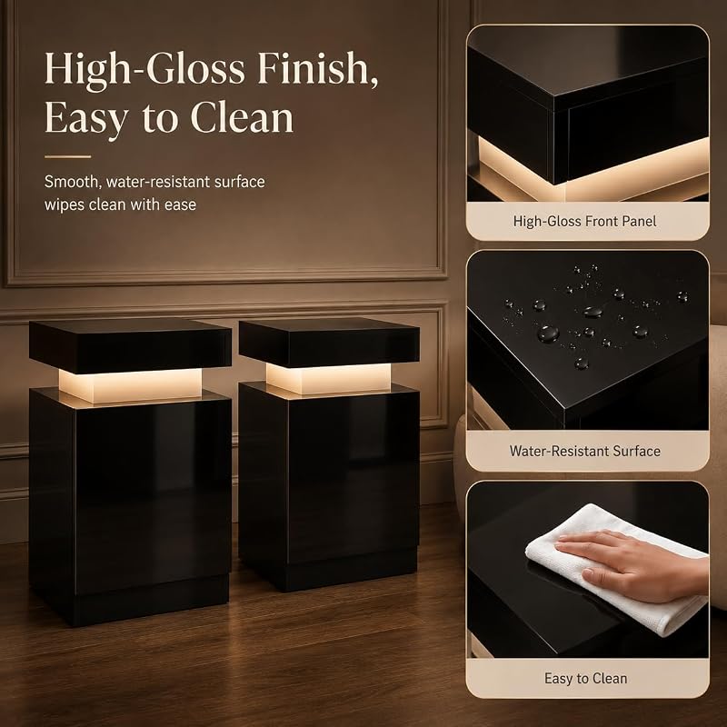 Nightstand Set of 2 with RGB LED Lights, Black – 17.7 inch Variation