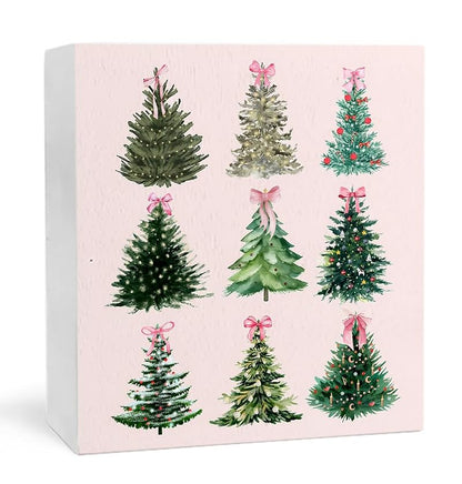 Pink Christmas Decor Coquette Pink Bow Wooden Sign - H Christmas Tree Sign