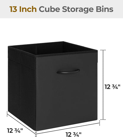 StorageWorks Black Storage Cubes - 13-Inch Leather Bins with Handle | Collapsible Organizer Baskets, 4-Pack