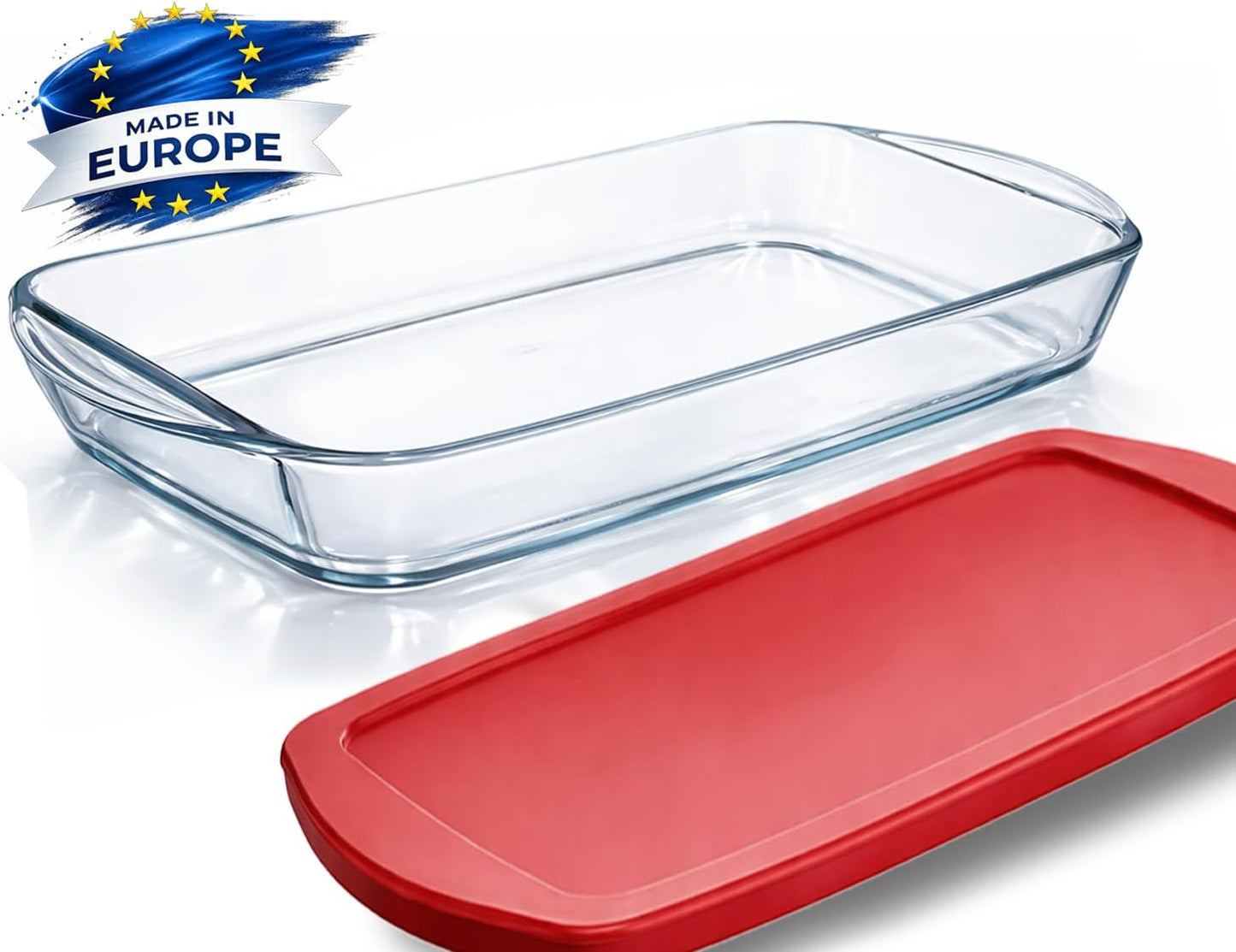Ums 2-Qt Glass Baking Dish - Borosilicate Casserole with Lid | Oven, Microwave & Dishwasher Safe (13" x 7.5" x 2.4")