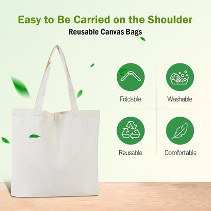 Skiennix 18 Pcs Canvas Tote Bags - Eco-Friendly, Reusable Natural Color | 15 x 16 Inch for Grocery & DIY Gifts