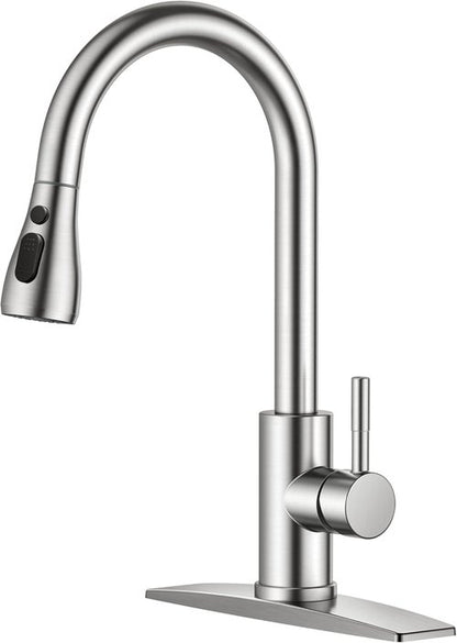 FORIOUS Kitchen Faucet - Brushed Nickel Pull Down Sprayer, High Arc Design for Farmhouse & RV Use