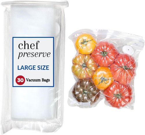 Chef Preserve Reusable Vacuum Sealer Bags - 30 Large BPA-Free Food Storage Bags (12 x 13 in) | Odor-Resistant & Leak-Proof