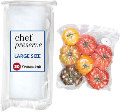 Chef Preserve Reusable Vacuum Sealer Bags - 30 Large BPA-Free Food Storage Bags (12 x 13 in) | Odor-Resistant & Leak-Proof