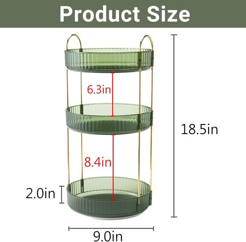 Asayuee 360 Rotating Perfume Organizer - Large 3-Tier Makeup Storage for Bathroom | Green