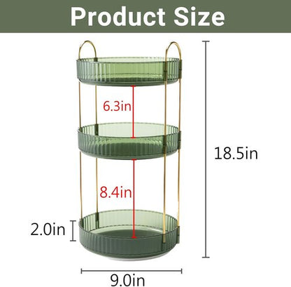 Asayuee 360 Rotating Perfume Organizer - Large 3-Tier Makeup Storage for Bathroom | Green