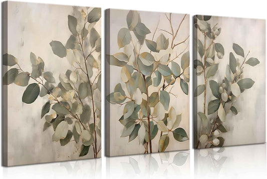 SUAXTCCR Eucalyptus Canvas Wall Art - Modern Watercolor Botanical Prints | 12x16 Inch for Bedroom & Living Room Decor