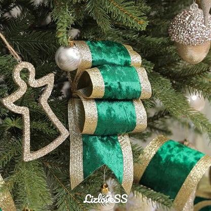 Green Crushed Velvet Wired Ribbon 4 Inch x 10 Yards - Elegant Holiday Decor