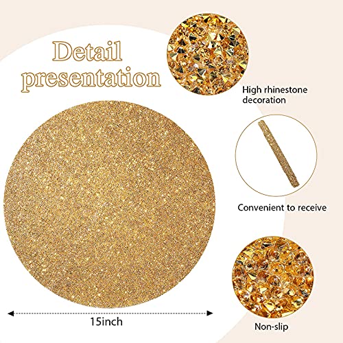 Blulu 4 Pieces Gold Round Rhinestone Placemat Set - Glitter Sparkle Table Mats