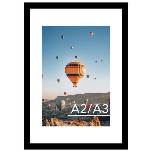 JCJMY 16.5x23.4 A2 Picture Frame Black with 11.7x16.5 A3 Mat, Display Photo 11.7x16.5 with Mat or 16.5 x 23.4 Without Mat, Wall Hanging Large Frame with Plexiglass, Black