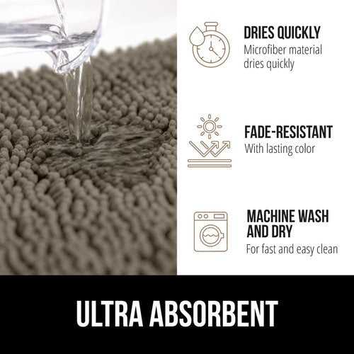GORILLA GRIP Bath Rug Mat 48x24, Thick Soft Absorbent Chenille, Quick Dry Microfiber Mats, Rubber Backing Washable Shower Floor Rugs, Bathmat Runner, US Designed Bathroom Home Decor Accessories Latte