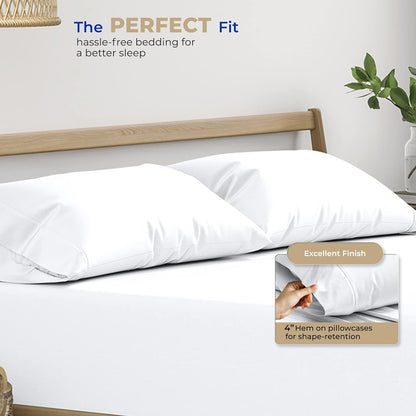 Thread Spread 100% Cotton Pillow Cases - Luxury 400 Series Glee Collection, Soft & Cooling | Queen Size Set of 2 (White)