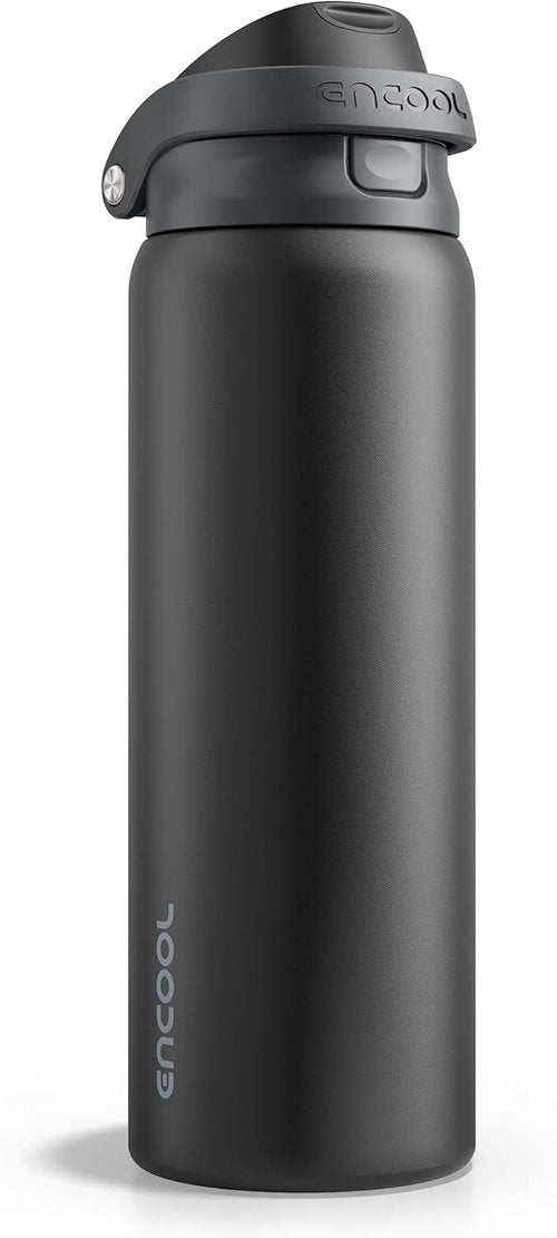 ENCOOL Insulated Water Bottle - Leakproof Dual-Sip Design | Keeps Drinks Cold All Day, 24 oz, Jet Black