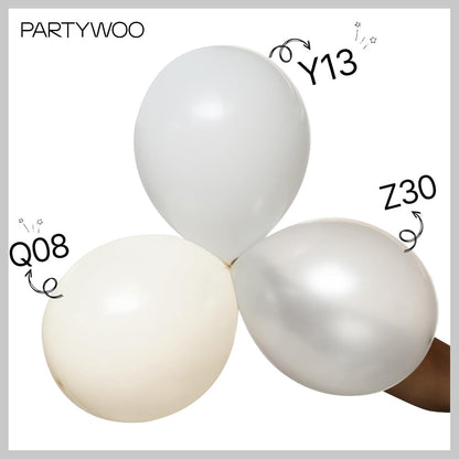 PartyWoo Pearl White Balloons - 128-Piece Metallic Latex Balloon Arch Kit | 12", 10", 5" Sizes for Weddings, Graduations, Baby Showers & Birthdays