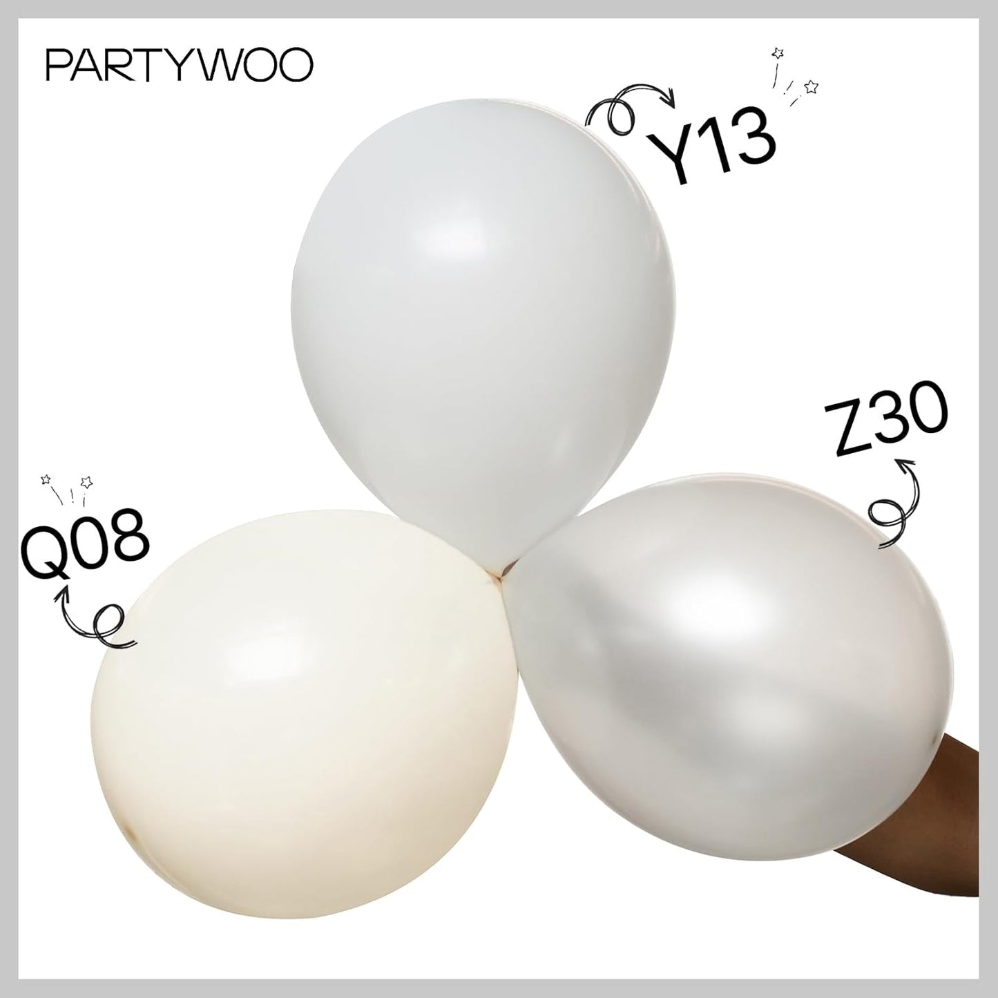 PartyWoo Pearl White Balloons - 145pcs Metallic Latex Balloon Arch Kit for Weddings & Celebrations | 5-12 Inch Sizes