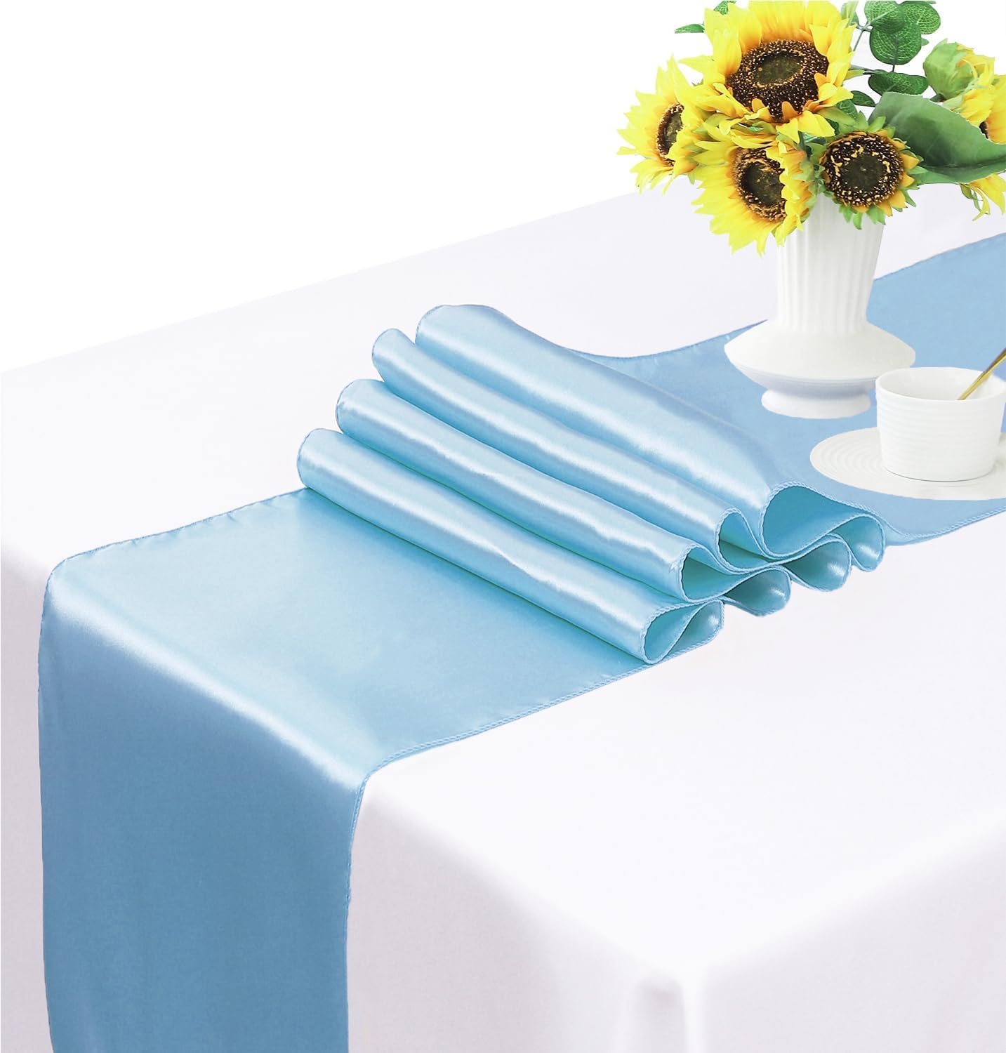 Baby Blue Chair Sashes by Satin - 50 Pack of 7x108 Inch Light Blue Ties for Wedding & Party Decor