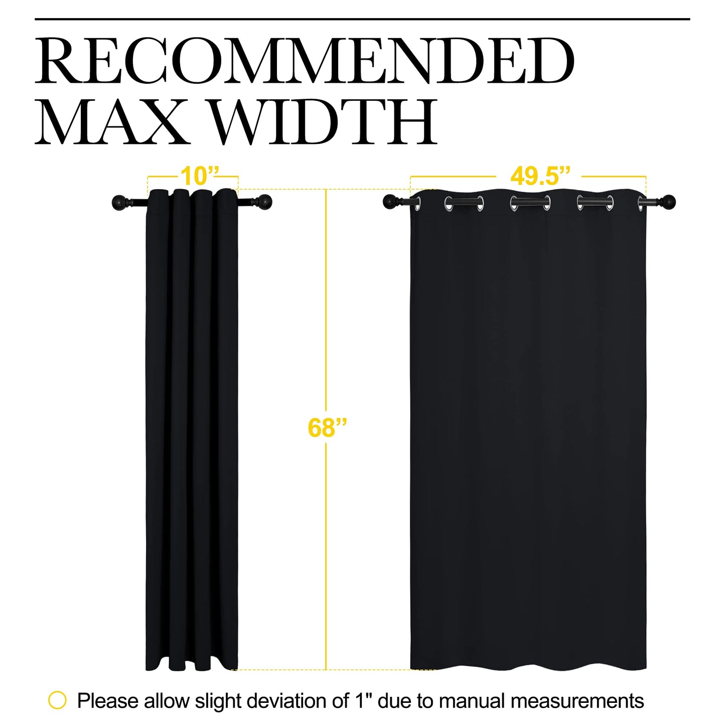 NICETOWN Bathroom Blackout Curtains and Drapes, Black Solid Thermal Insulated Grommet Blackout Drapery Panels for Window (2 Panels, 55 inches Wide by 68 inches Long, Black)