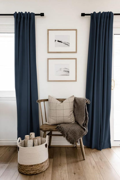 Skiennix 100% Blackout Linen Curtains - Thermal Insulated Drapes for Bedroom | 50" W x 108" L, Navy