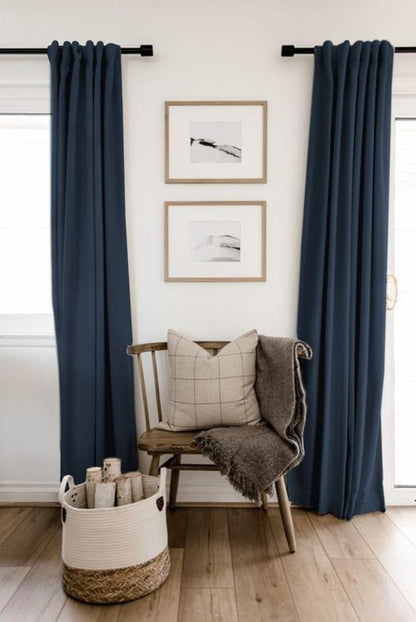 100% Blackout Shield Linen Blackout Curtains for Bedroom 96 Inches Long, Back Tab/Rod Pocket Living Room Drapes, Thermal Insulated Blackout Curtains 2 Panels Set, 50" W x 96" L, Navy