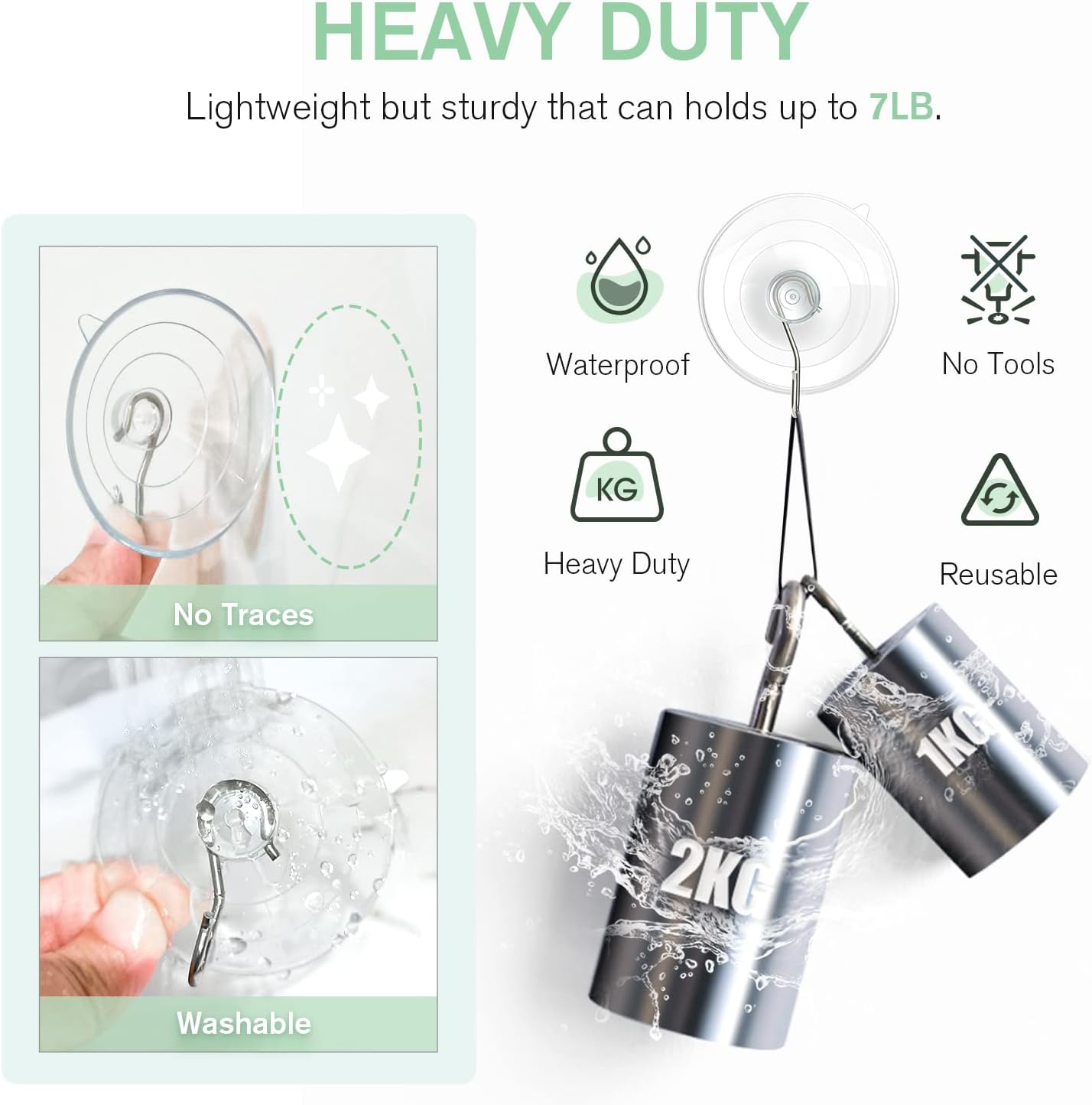 VIS'V Large Suction Cup Hooks - 2 Pcs Durable Hold with 10 Pcs Metal Hooks for Versatile Use
