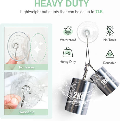 VIS'V Large Suction Cup Hooks - 2 Pcs Durable Hold with 10 Pcs Metal Hooks for Versatile Use