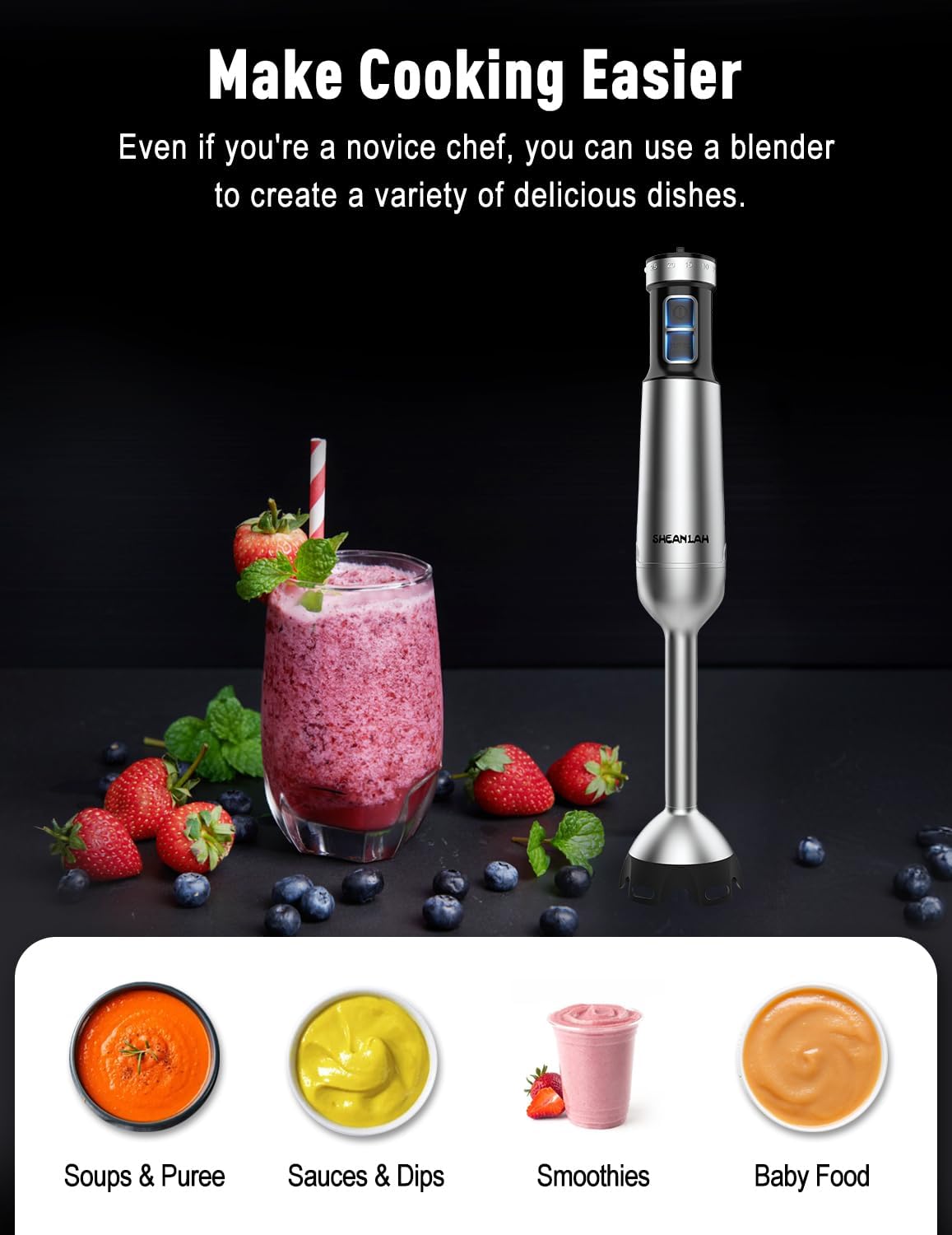 Skiennix 1000W Immersion Blender - 25-Speed Handheld Mixer with Scratch-Resistant Design & Gift Box