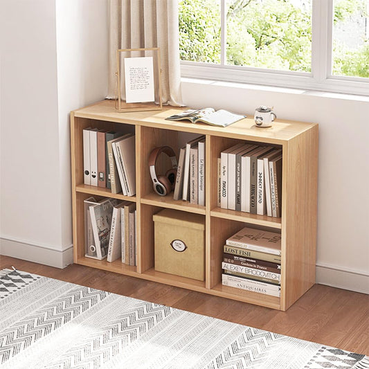 NELYE 6 Cube Organizer Bookcase - Stylish Oak Storage Solution with Fabric Bins for Books & Decor