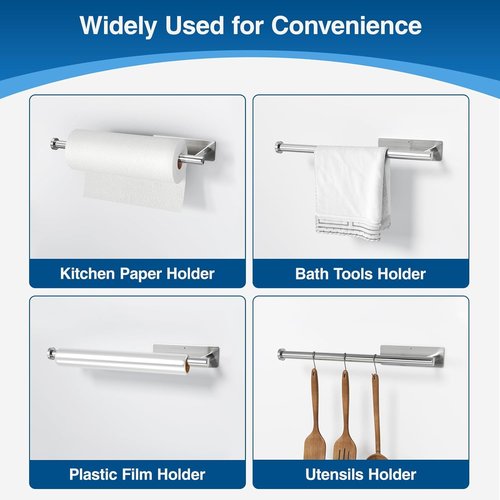 Brushed Nickel Paper Towel Holder by SUS304 - Wall Mounted, Self-Adhesive or Drilling, Under Cabinet Design
