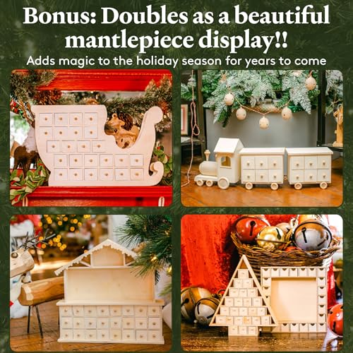 Sleigh Wooden Advent Calendar 12x20 Inch - Holiday Craft Decor, Variation of THIS listing