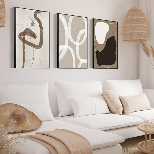 Skiennix Framed Canvas Wall Art Set - Abstract Paint Strokes in Black, White & Grey | 24" x 32" - Modern Minimalist Decor for Living Room, Bedroom & Office