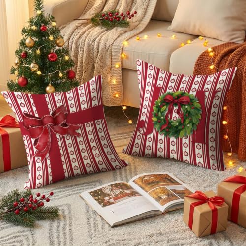 Christmas Throw Pillow Covers 18x18 Inch Set of 4 - Red Xmas Decor, Snowman & Christmas Tree Pattern - Variation of Christmas 15 / 18" x 18" (Pack of 4)