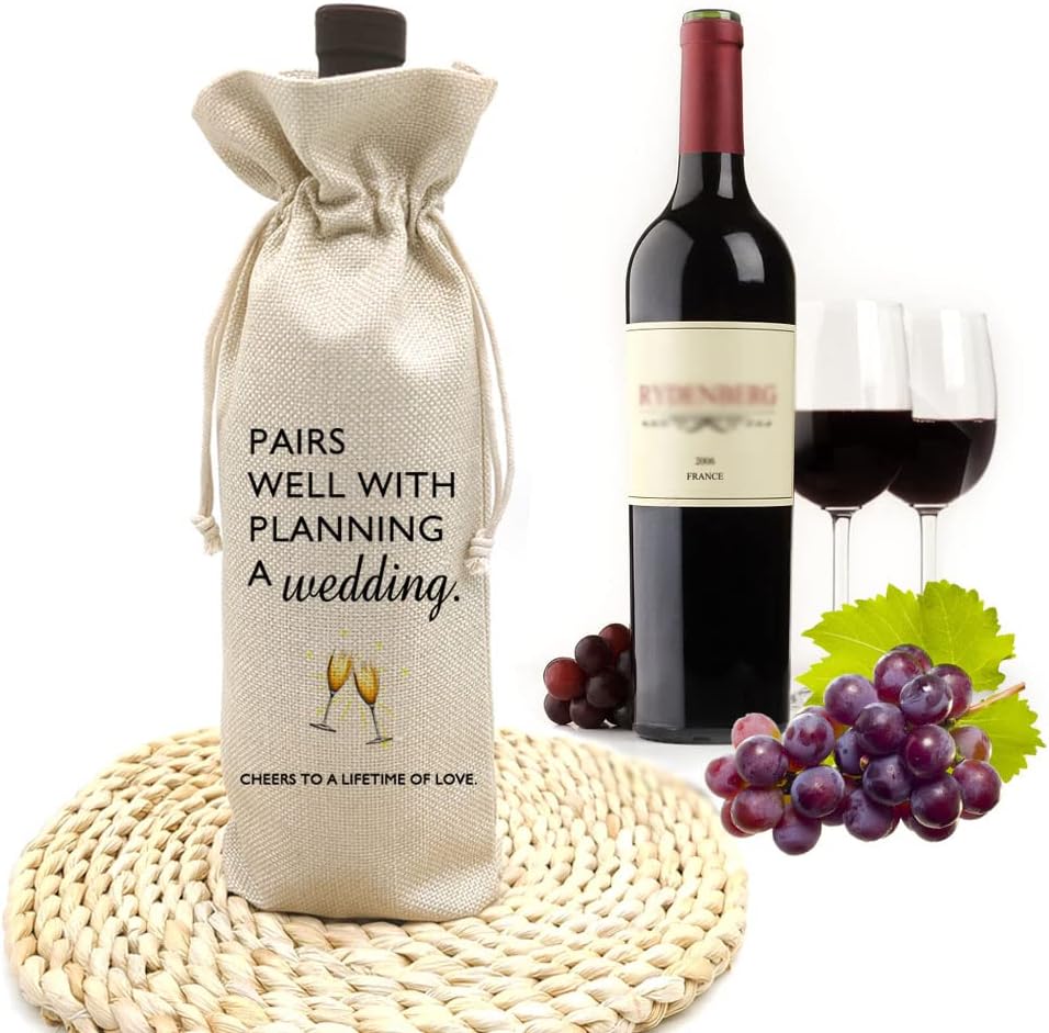 Socive Engagement Gifts for Couples, Wedding Gift Wine Bags, Engagement Gift, Bridal Shower Gift, Wedding Planning Gift, Burlap Reusable Wine Bag