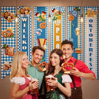 Oktoberfest Banner Set - Light Blue Bavarian Party Decorations, 6 Pieces