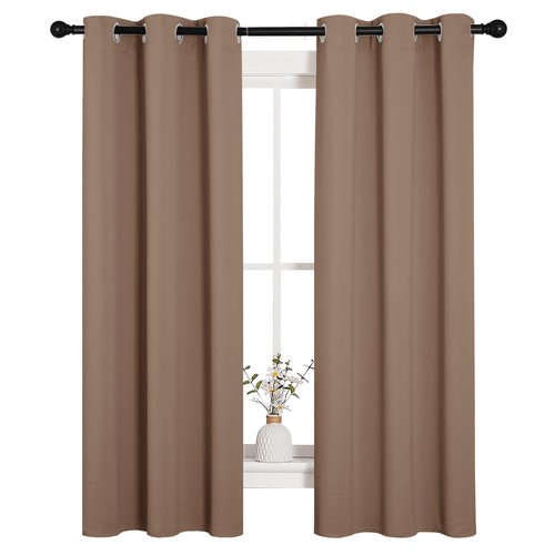 NICETOWN Blackout Window Curtains and Drapes for Kitchen, Window Treatment Thermal Insulated Solid Grommet Blackout Drapery Panels (Set of 2 Panels, 34 by 63 Inch, Cappuccino)