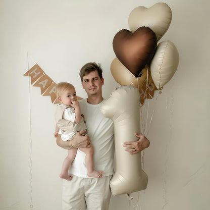 Skiennix 40-Inch Cream Heart Balloon - Beige & Tan Foil Number 1 for 1st Birthday & Baby Shower Decor