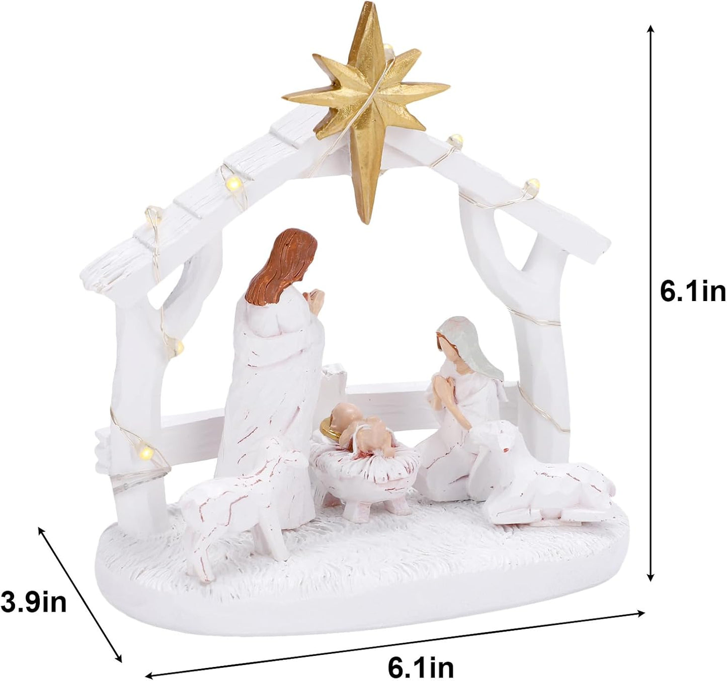 Nativity Scene - Hand-Painted Holy Family Figurine with Lights | Christmas Tabletop Decoration
