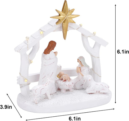 Nativity Scene - Hand-Painted Holy Family Figurine with Lights | Christmas Tabletop Decoration
