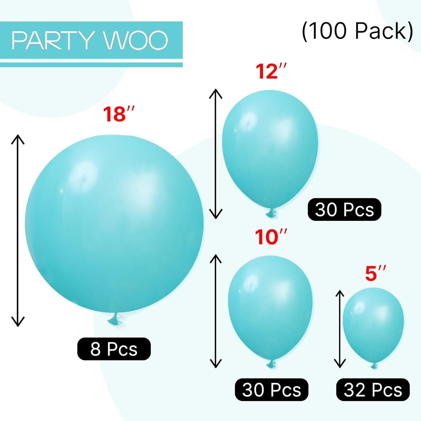 PartyWoo Teal Balloon Arch Kit - 100pcs in 5, 10, 12 Inch Sizes for Baby Showers & Birthday Parties