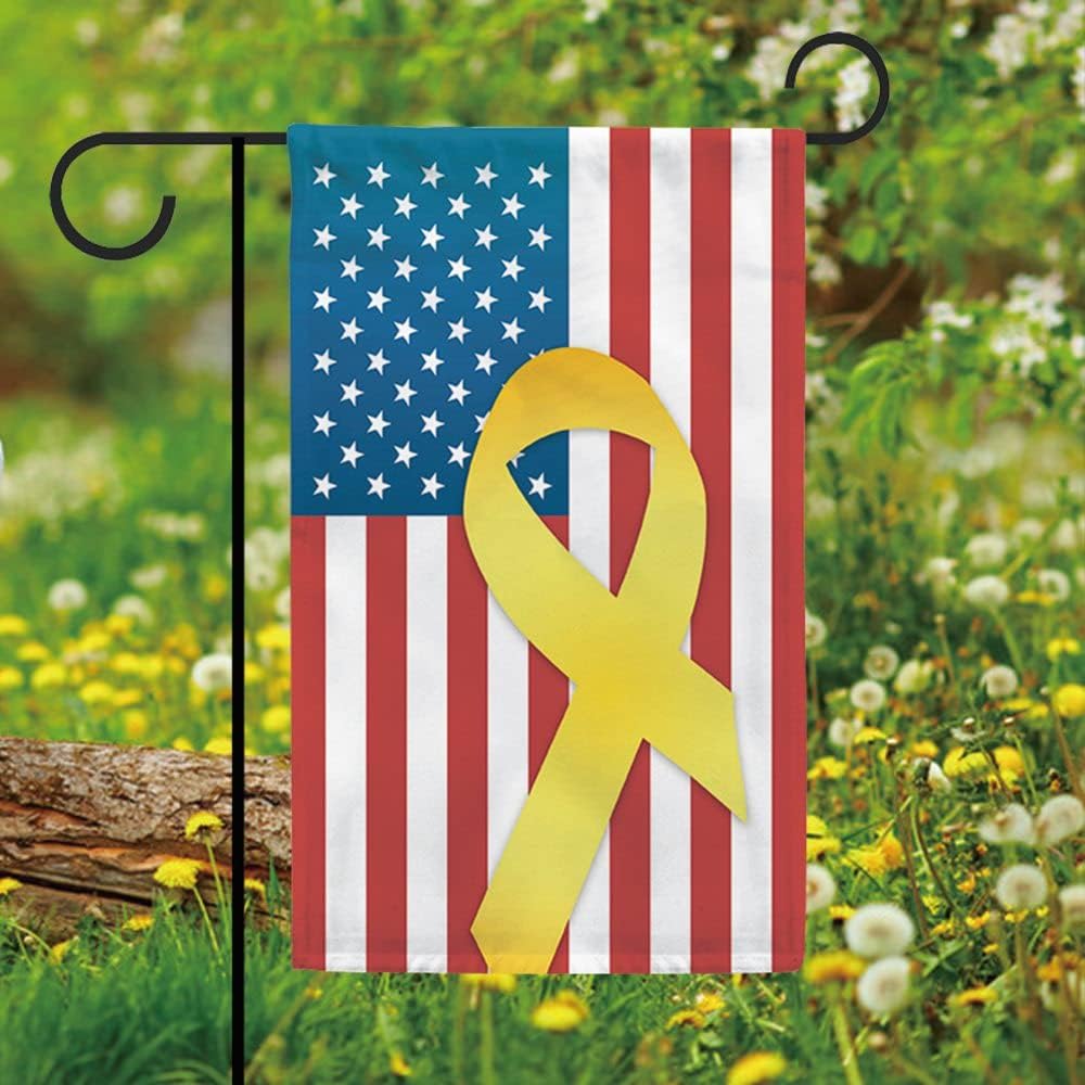 Remember Our Troops Patriotic Garden Flag - USA Flag with Yellow Ribbon | Double-Sided 12.5x18 Inch