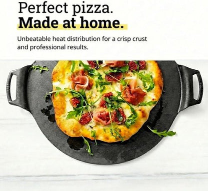 Lodge Seasoned Cast Iron Pizza Pan - 15-Inch Round Pan with Dual Assist Handles | PFAS-Free, Oven Safe
