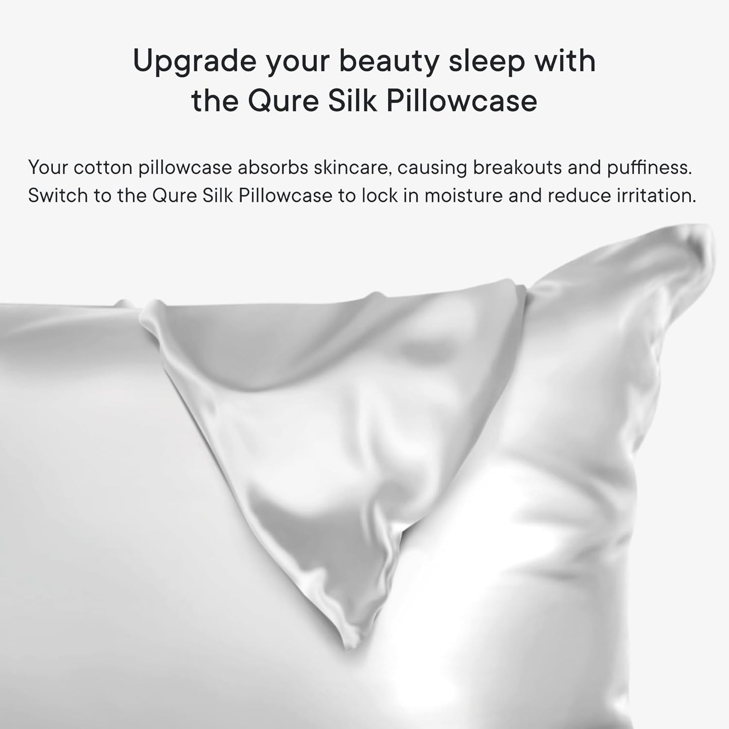 Qure Mulberry Silk Pillowcase - Anti-Acne Cooling Sleep for Hair & Skin | Standard Size, Hidden Zipper