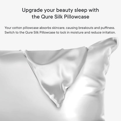 Qure Mulberry Silk Pillowcase - Anti-Acne Cooling Sleep for Hair & Skin | Standard Size, Hidden Zipper