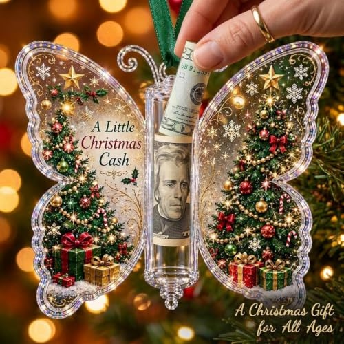 Christmas Cash Gift Butterfly Ornament - Holiday Money Holder, Tree Variation