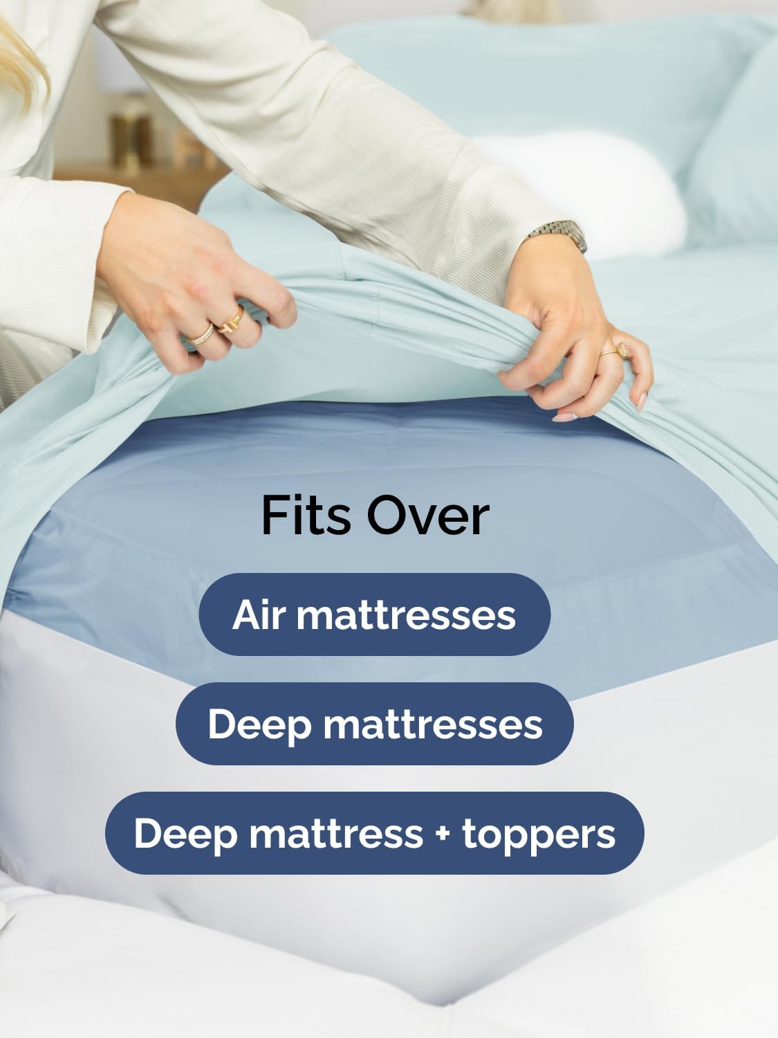 Skiennix Extra Deep Full Sheet Set - 6 Piece Breathable Cooling Bedding - Soft Wrinkle-Free Ice Blue