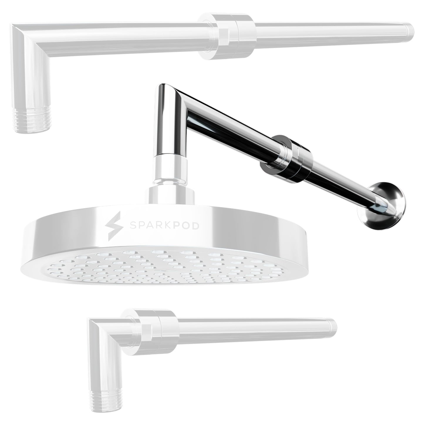 SparkPod 11 Inch Expandable Shower Arm with Flange - Solid Stainless Steel Shower Head Extension Arm, Wall-Mounted - Extends up to 18" - Plumber's Tape Included (Expandable, Luxury Polished Chrome)
