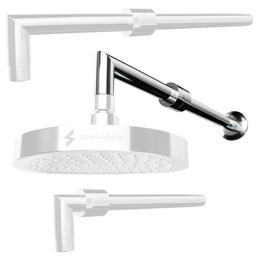 SparkPod 11 Inch Expandable Shower Arm with Flange - Solid Stainless Steel Shower Head Extension Arm, Wall-Mounted - Extends up to 18" - Plumber's Tape Included (Expandable, Luxury Polished Chrome)