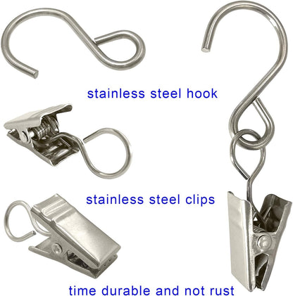 Stainless Steel S Hooks - 50 Pack Curtain Clips for Hanging Lights & Art Displays | 2.4 Inch, Silver