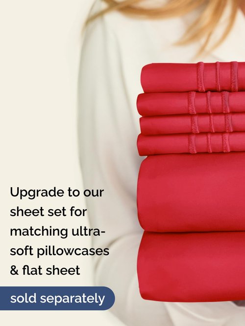 Extra Deep King Fitted Sheet - Hotel Luxury Single Fitted Sheet Only - Easily Fits 18 inch to 24 inch Mattress - Ultra Soft, Wrinkle Free with Extra Deep Pockets - Easy-Care, Breathable & Comfy - Red